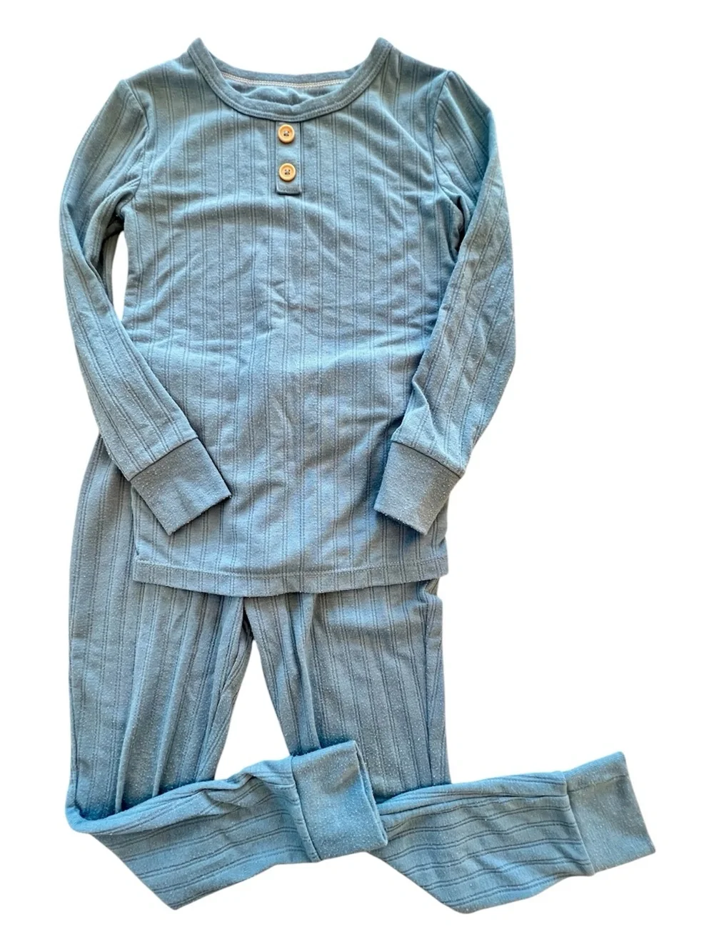 cloud island Light Blue Ribbed Long-Sleeve Pajama Set 4T